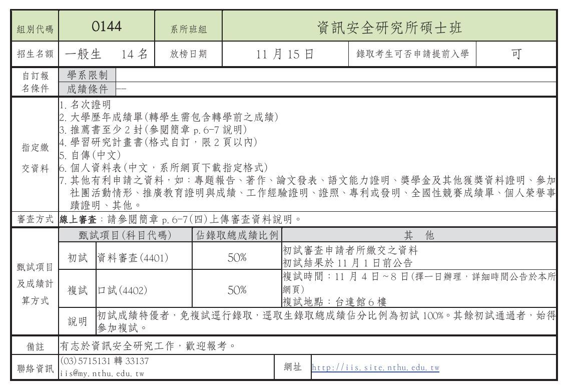 114學年度碩士班考試入學簡章